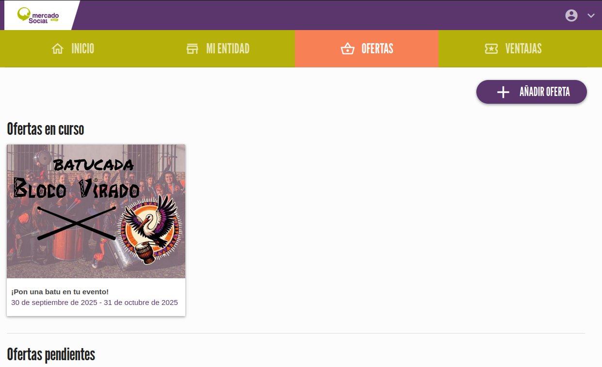 Panel entidad ofertas