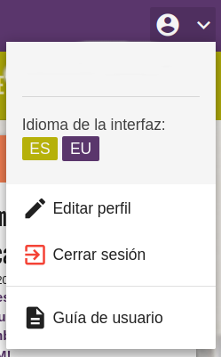 Panel opciones perfil